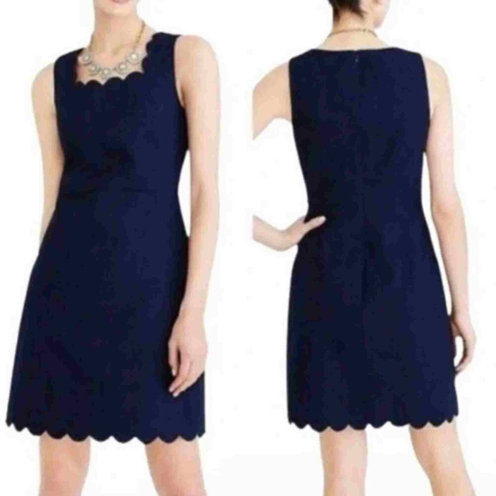 J. Crew Navy Scalloped Sheath Dress Size 2 Sleeveless Cocktail